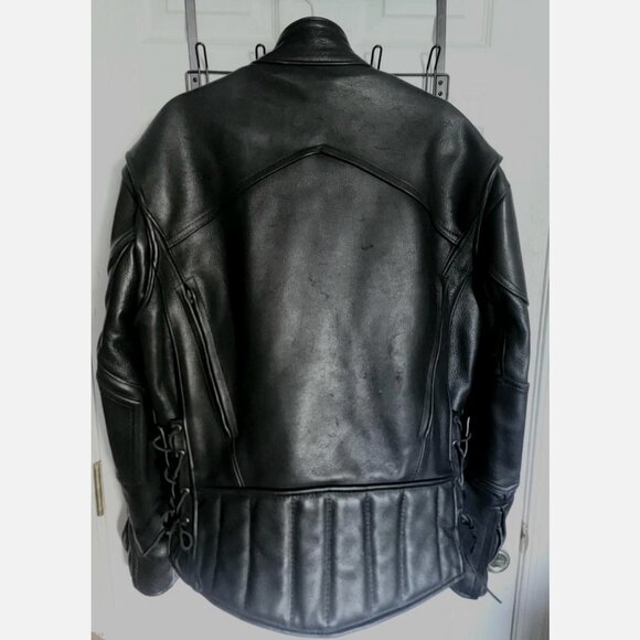 US Made Co Black Leather Jacket Padded Heavy Motorcycle Biker Mens 40 Medium - Picture 12 of 16